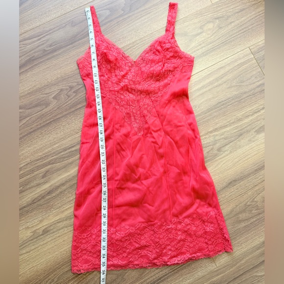 Vintage Henson-Kickernick Pink Coral Lace Slip Dress Pinup Lingerie Boudoir sz34 - Picture 16 of 16
